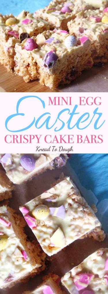 The BEST Mini Egg Easter White Chocolate Marshmallow Crispy Cake Bars Recipe. Fun for the kids, this quick and easy no-bake recipe is a winner this Easter / Knead to Dough